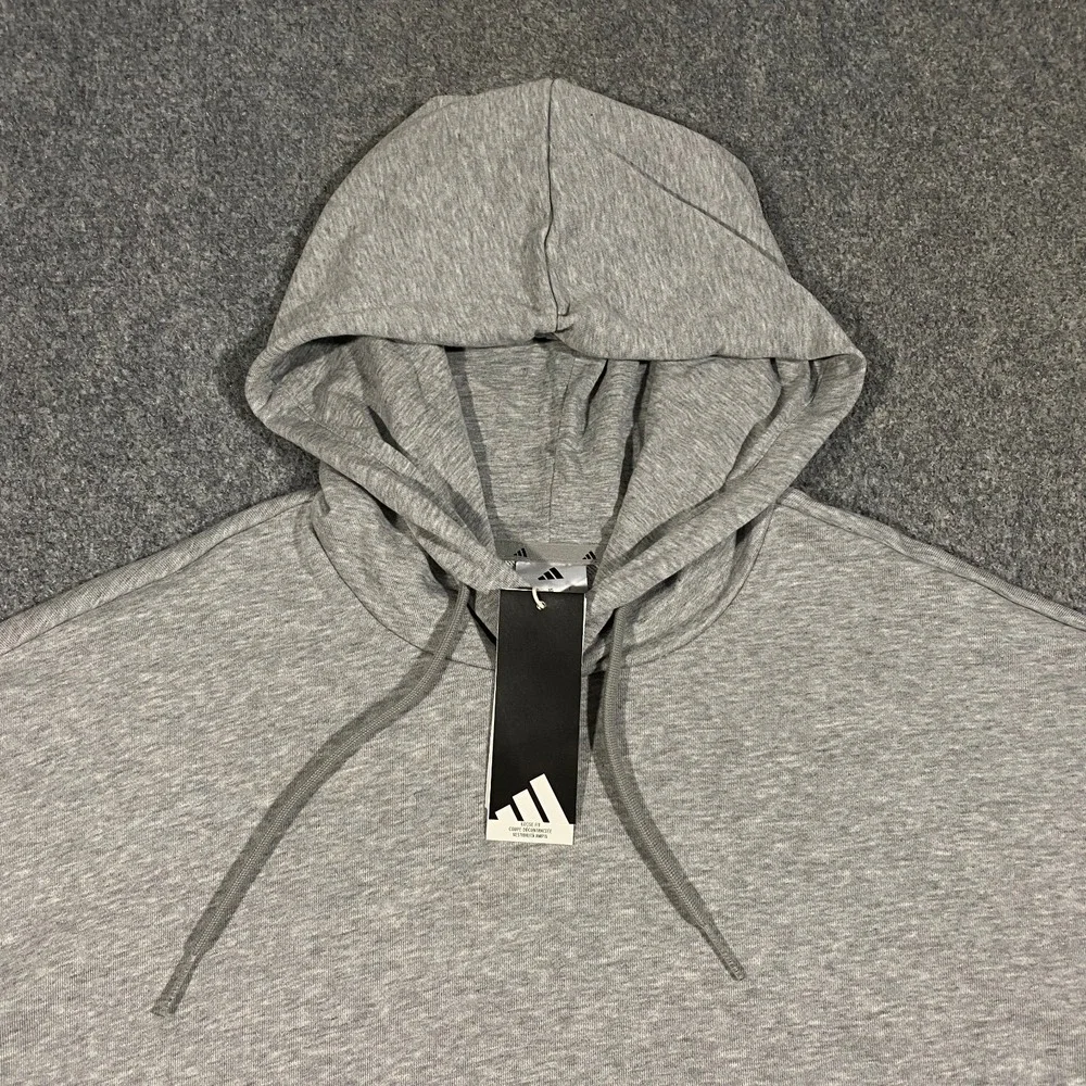 Adidas Essential 3 Bar French Terry Hoodie Adult XL Loose Fit Heather Gray Black